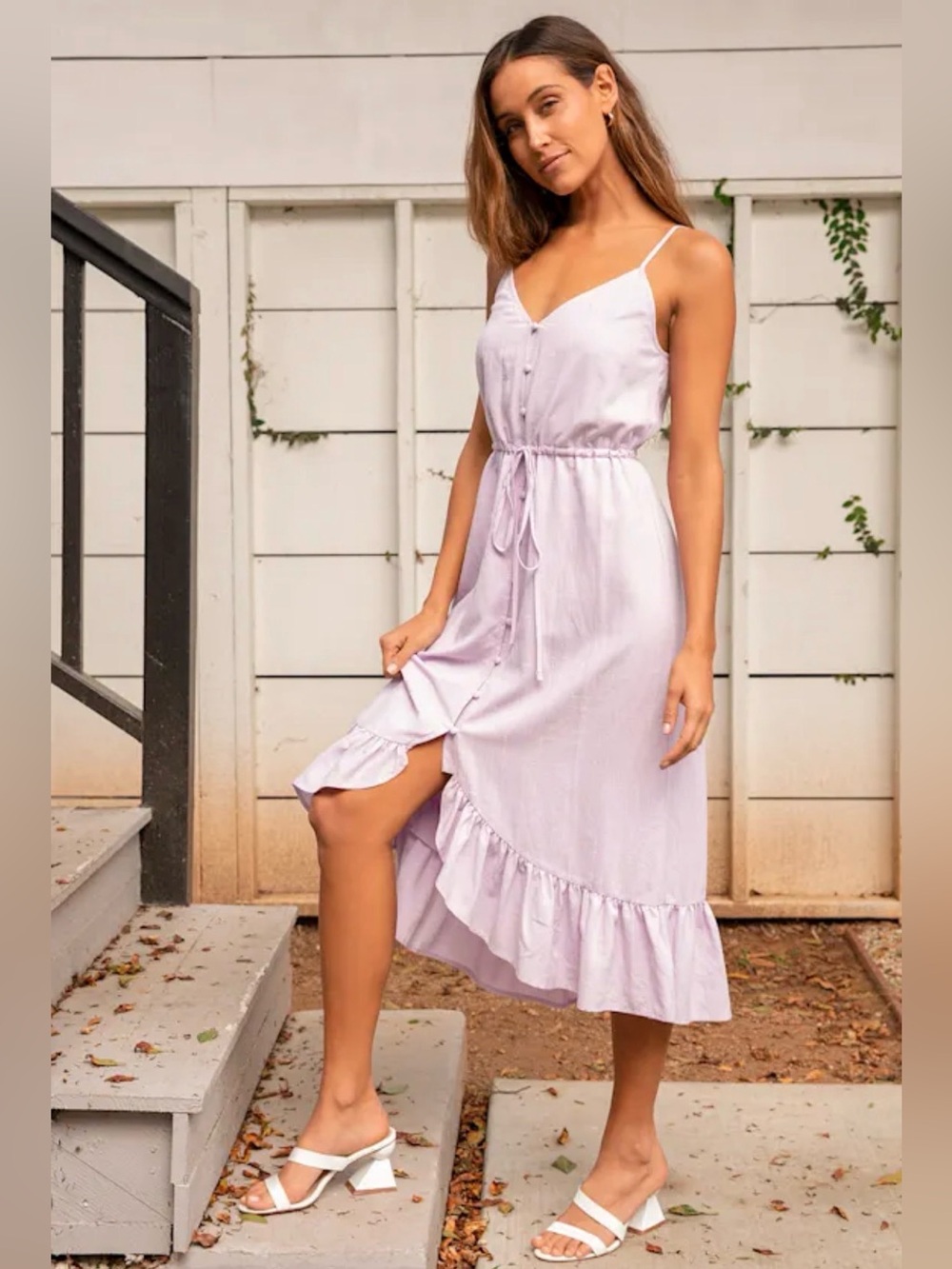 Lulus beautiful views Lilac Ruffle-Hem high low dress